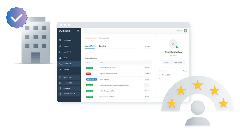Screenshot of worker check-in system for multiple sites.